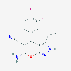 molecular formula C15H12F2N4O B459967 6-Amino-4-(3,4-difluorophenyl)-3-ethyl-2,4-dihydropyrano[2,3-c]pyrazole-5-carbonitrile 
