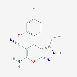 molecular formula C15H12F2N4O B459968 6-Amino-4-(2,4-difluorophenyl)-3-ethyl-2,4-dihydropyrano[2,3-c]pyrazole-5-carbonitrile 
