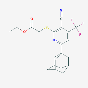 molecular formula C21H23F3N2O2S B459972 2-[{[6-(1-金刚烷基)-3-氰基-4-(三氟甲基)-2-吡啶基]硫代}乙酸乙酯 CAS No. 625369-71-3