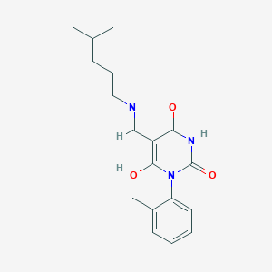 molecular formula C18H23N3O3 B4599786 5-{[(4-methylpentyl)amino]methylene}-1-(2-methylphenyl)-2,4,6(1H,3H,5H)-pyrimidinetrione 