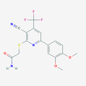 molecular formula C17H14F3N3O3S B459980 2-{[3-Cyano-6-(3,4-dimethoxyphenyl)-4-(trifluoromethyl)pyridin-2-yl]sulfanyl}acetamide CAS No. 497941-38-5