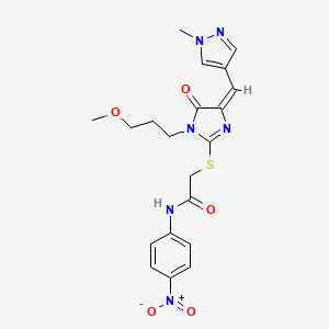 2-({1-(3-methoxypropyl)-4-[(1-methyl-1H-pyrazol-4-yl)methylene]-5-oxo-4,5-dihydro-1H-imidazol-2-yl}thio)-N-(4-nitrophenyl)acetamide