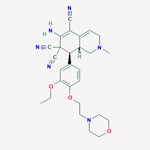 molecular formula C27H32N6O3 B459995 6-amino-8-{3-ethoxy-4-[2-(4-morpholinyl)ethoxy]phenyl}-2-methyl-2,3,8,8a-tetrahydro-5,7,7(1H)-isoquinolinetricarbonitrile 