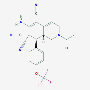 molecular formula C21H16F3N5O2 B460015 2-acetyl-6-amino-8-[4-(trifluoromethoxy)phenyl]-2,3,8,8a-tetrahydro-5,7,7(1H)-isoquinolinetricarbonitrile 