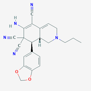 molecular formula C22H21N5O2 B460016 6-amino-8-(1,3-benzodioxol-5-yl)-2-propyl-2,3,8,8a-tetrahydroisoquinoline-5,7,7(1H)-tricarbonitrile 