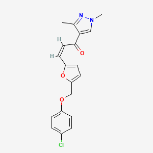 molecular formula C19H17ClN2O3 B4600165 3-{5-[(4-chlorophenoxy)methyl]-2-furyl}-1-(1,3-dimethyl-1H-pyrazol-4-yl)-2-propen-1-one 