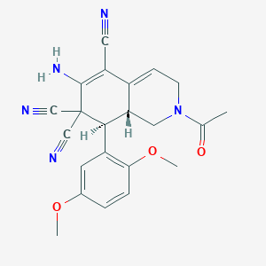 molecular formula C22H21N5O3 B460018 2-acetyl-6-amino-8-(2,5-dimethoxyphenyl)-2,3,8,8a-tetrahydro-5,7,7(1H)-isoquinolinetricarbonitrile CAS No. 413576-59-7
