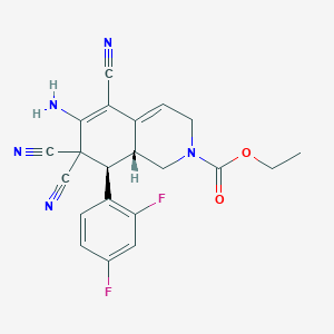 molecular formula C21H17F2N5O2 B460020 ethyl (8R,8aR)-6-amino-5,7,7-tricyano-8-(2,4-difluorophenyl)-1,3,8,8a-tetrahydroisoquinoline-2-carboxylate CAS No. 494792-80-2