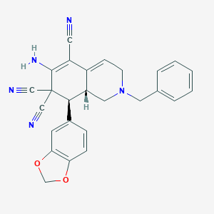 molecular formula C26H21N5O2 B460023 6-amino-8-(1,3-benzodioxol-5-yl)-2-benzyl-2,3,8,8a-tetrahydro-5,7,7(1H)-isoquinolinetricarbonitrile 
