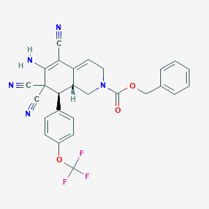 molecular formula C27H20F3N5O3 B460026 benzyl (8S,8aR)-6-amino-5,7,7-tricyano-8-[4-(trifluoromethoxy)phenyl]-1,3,8,8a-tetrahydroisoquinoline-2-carboxylate CAS No. 494792-87-9