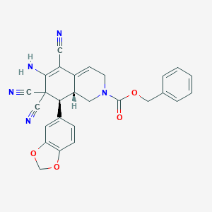 molecular formula C27H21N5O4 B460028 benzyl 6-amino-8-(1,3-benzodioxol-5-yl)-5,7,7-tricyano-3,7,8,8a-tetrahydroisoquinoline-2(1H)-carboxylate 