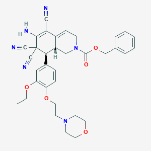 molecular formula C34H36N6O5 B460029 benzyl 6-amino-5,7,7-tricyano-8-[3-ethoxy-4-(2-morpholin-4-ylethoxy)phenyl]-3,7,8,8a-tetrahydroisoquinoline-2(1H)-carboxylate 