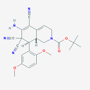 molecular formula C25H27N5O4 B460032 tert-butyl (8R,8aR)-6-amino-5,7,7-tricyano-8-(2,5-dimethoxyphenyl)-1,3,8,8a-tetrahydroisoquinoline-2-carboxylate CAS No. 459155-75-0