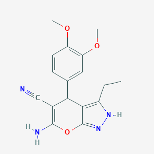molecular formula C17H18N4O3 B460034 6-Amino-4-(3,4-dimethoxyphenyl)-3-ethyl-1,4-dihydropyrano[2,3-c]pyrazole-5-carbonitrile 