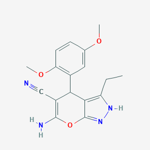 molecular formula C17H18N4O3 B460035 6-Amino-4-(2,5-dimethoxyphenyl)-3-ethyl-1,4-dihydropyrano[2,3-c]pyrazole-5-carbonitrile 