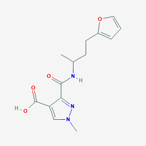 molecular formula C14H17N3O4 B4600372 3-({[3-(2-furyl)-1-methylpropyl]amino}carbonyl)-1-methyl-1H-pyrazole-4-carboxylic acid 