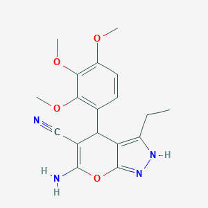molecular formula C18H20N4O4 B460038 6-Amino-3-ethyl-4-(2,3,4-trimethoxyphenyl)-1,4-dihydropyrano[2,3-c]pyrazole-5-carbonitrile CAS No. 445382-09-2