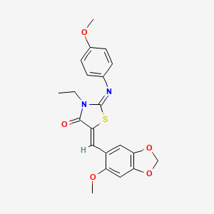 molecular formula C21H20N2O5S B4600412 3-ethyl-5-[(6-methoxy-1,3-benzodioxol-5-yl)methylene]-2-[(4-methoxyphenyl)imino]-1,3-thiazolidin-4-one 