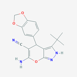 molecular formula C18H18N4O3 B460042 6-Amino-4-(1,3-benzodioxol-5-yl)-3-tert-butyl-1,4-dihydropyrano[2,3-c]pyrazole-5-carbonitrile CAS No. 371124-86-6