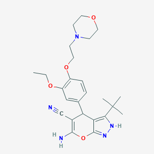 molecular formula C25H33N5O4 B460043 6-Amino-3-tert-butyl-4-[3-ethoxy-4-(2-morpholin-4-ylethoxy)phenyl]-2,4-dihydropyrano[2,3-c]pyrazole-5-carbonitrile 