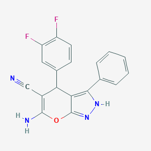 molecular formula C19H12F2N4O B460045 6-Amino-4-(3,4-difluorophenyl)-3-phenyl-2,4-dihydropyrano[2,3-c]pyrazole-5-carbonitrile CAS No. 371224-93-0