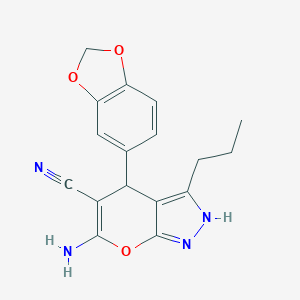 molecular formula C17H16N4O3 B460048 6-Amino-4-(1,3-benzodioxol-5-yl)-3-propyl-2,4-dihydropyrano[2,3-c]pyrazole-5-carbonitrile 
