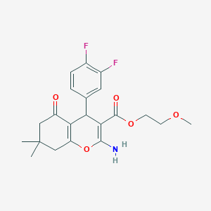 molecular formula C21H23F2NO5 B460054 2-甲氧基乙基 2-氨基-4-(3,4-二氟苯基)-7,7-二甲基-5-氧代-5,6,7,8-四氢-4H-色满-3-羧酸酯 CAS No. 445382-17-2