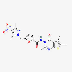 molecular formula C20H20N6O5S B4600614 5-[(3,5-DIMETHYL-4-NITRO-1H-PYRAZOL-1-YL)METHYL]-N-[2,5,6-TRIMETHYL-4-OXOTHIENO[2,3-D]PYRIMIDIN-3(4H)-YL]-2-FURAMIDE 