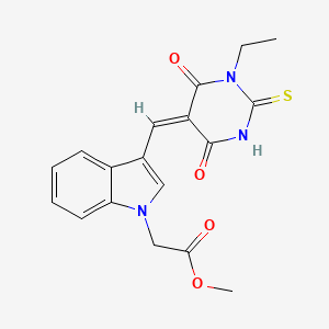 molecular formula C18H17N3O4S B4600635 methyl 2-[3-[(E)-(1-ethyl-4,6-dioxo-2-sulfanylidene-1,3-diazinan-5-ylidene)methyl]indol-1-yl]acetate 