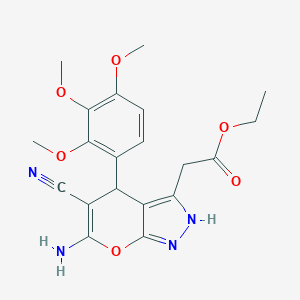 molecular formula C20H22N4O6 B460066 Ethyl [6-amino-5-cyano-4-(2,3,4-trimethoxyphenyl)-2,4-dihydropyrano[2,3-c]pyrazol-3-yl]acetate 