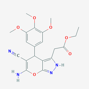 molecular formula C20H22N4O6 B460069 Ethyl [6-amino-5-cyano-4-(3,4,5-trimethoxyphenyl)-2,4-dihydropyrano[2,3-c]pyrazol-3-yl]acetate 