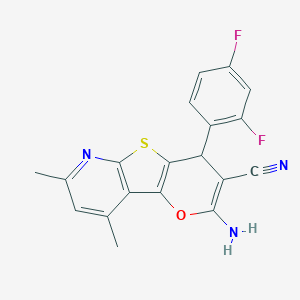 molecular formula C19H13F2N3OS B460071 2-amino-4-(2,4-difluorophenyl)-7,9-dimethyl-4H-pyrano[2',3':4,5]thieno[2,3-b]pyridine-3-carbonitrile 