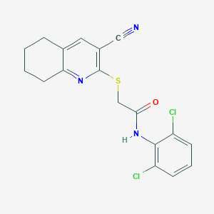 molecular formula C18H15Cl2N3OS B460073 2-[(3-cyano-5,6,7,8-tetrahydroquinolin-2-yl)sulfanyl]-N-(2,6-dichlorophenyl)acetamide 