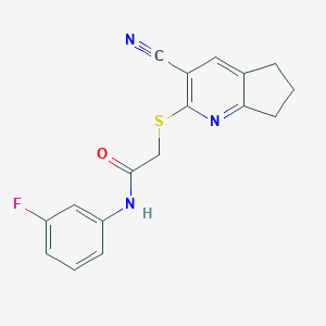 molecular formula C17H14FN3OS B460074 2-[(3-cyano-6,7-dihydro-5H-cyclopenta[b]pyridin-2-yl)sulfanyl]-N-(3-fluorophenyl)acetamide 