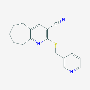 molecular formula C17H17N3S B460078 2-[(3-pyridinylmethyl)sulfanyl]-6,7,8,9-tetrahydro-5H-cyclohepta[b]pyridine-3-carbonitrile CAS No. 445382-41-2