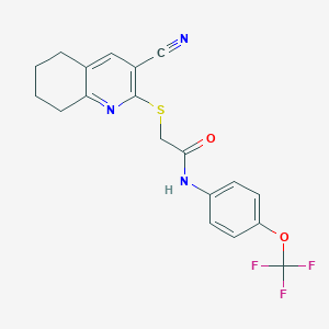 molecular formula C19H16F3N3O2S B460080 2-[(3-cyano-5,6,7,8-tetrahydro-2-quinolinyl)sulfanyl]-N-[4-(trifluoromethoxy)phenyl]acetamide CAS No. 445382-36-5