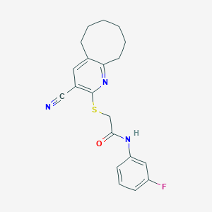 molecular formula C20H20FN3OS B460081 2-[(3-cyano-5,6,7,8,9,10-hexahydrocycloocta[b]pyridin-2-yl)sulfanyl]-N-(3-fluorophenyl)acetamide CAS No. 445382-43-4