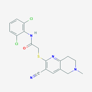 molecular formula C18H16Cl2N4OS B460084 2-[(3-cyano-6-methyl-5,6,7,8-tetrahydro[1,6]naphthyridin-2-yl)sulfanyl]-N-(2,6-dichlorophenyl)acetamide 