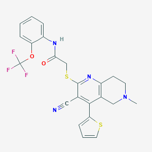 molecular formula C23H19F3N4O2S2 B460085 2-[(3-cyano-6-methyl-4-thiophen-2-yl-7,8-dihydro-5H-1,6-naphthyridin-2-yl)sulfanyl]-N-[2-(trifluoromethoxy)phenyl]acetamide CAS No. 489399-78-2