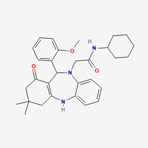 molecular formula C30H37N3O3 B4600880 N-cyclohexyl-2-[11-(2-methoxyphenyl)-3,3-dimethyl-1-oxo-1,2,3,4,5,11-hexahydro-10H-dibenzo[b,e][1,4]diazepin-10-yl]acetamide 