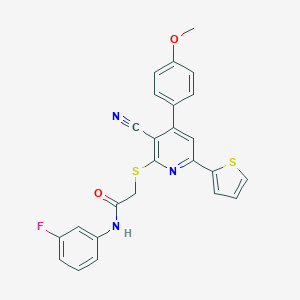 molecular formula C25H18FN3O2S2 B460090 2-{[3-cyano-4-(4-methoxyphenyl)-6-(2-thienyl)-2-pyridinyl]sulfanyl}-N-(3-fluorophenyl)acetamide 