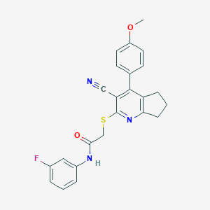 molecular formula C24H20FN3O2S B460091 2-[[3-cyano-4-(4-methoxyphenyl)-6,7-dihydro-5H-cyclopenta[b]pyridin-2-yl]sulfanyl]-N-(3-fluorophenyl)acetamide CAS No. 445382-53-6
