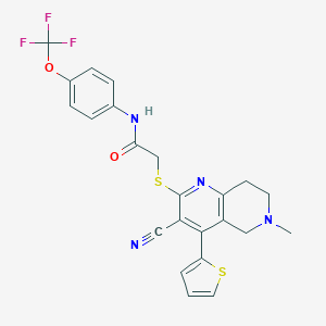 molecular formula C23H19F3N4O2S2 B460092 2-[(3-cyano-6-methyl-4-thiophen-2-yl-7,8-dihydro-5H-1,6-naphthyridin-2-yl)sulfanyl]-N-[4-(trifluoromethoxy)phenyl]acetamide CAS No. 500278-87-5