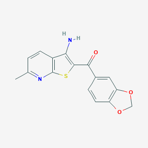 molecular formula C16H12N2O3S B460094 (3-Amino-6-methylthieno[2,3-b]pyridin-2-yl)(1,3-benzodioxol-5-yl)methanone CAS No. 496804-75-2
