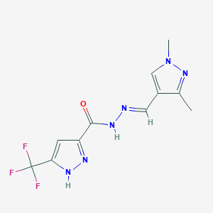 molecular formula C11H11F3N6O B4601006 N'~5~-[(E)-1-(1,3-DIMETHYL-1H-PYRAZOL-4-YL)METHYLIDENE]-3-(TRIFLUOROMETHYL)-1H-PYRAZOLE-5-CARBOHYDRAZIDE 