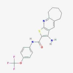 molecular formula C20H18F3N3O2S B460109 3-amino-N-[4-(trifluoromethoxy)phenyl]-6,7,8,9-tetrahydro-5H-cyclohepta[b]thieno[3,2-e]pyridine-2-carboxamide CAS No. 445382-70-7