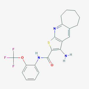 molecular formula C20H18F3N3O2S B460110 3-amino-N-[2-(trifluoromethoxy)phenyl]-6,7,8,9-tetrahydro-5H-cyclohepta[b]thieno[3,2-e]pyridine-2-carboxamide CAS No. 489462-22-8