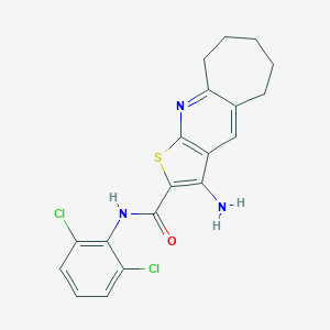 molecular formula C19H17Cl2N3OS B460111 3-amino-N-(2,6-dichlorophenyl)-6,7,8,9-tetrahydro-5H-cyclohepta[b]thieno[3,2-e]pyridine-2-carboxamide CAS No. 387831-20-1