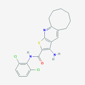 molecular formula C20H19Cl2N3OS B460114 6-Amino-N-(2,6-dichlorophenyl)-4-thia-2-azatricyclo[7.6.0.03,7]pentadeca-1,3(7),5,8-tetraene-5-carboxamide CAS No. 496804-79-6