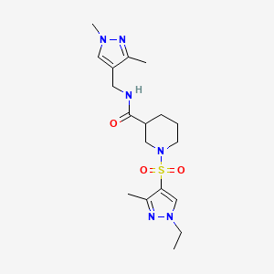 molecular formula C18H28N6O3S B4601140 N-[(1,3-dimethyl-1H-pyrazol-4-yl)methyl]-1-[(1-ethyl-3-methyl-1H-pyrazol-4-yl)sulfonyl]-3-piperidinecarboxamide 